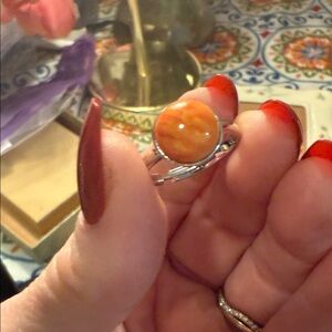 Sterling Silver Ring with Orange Spiney Oyster Stone